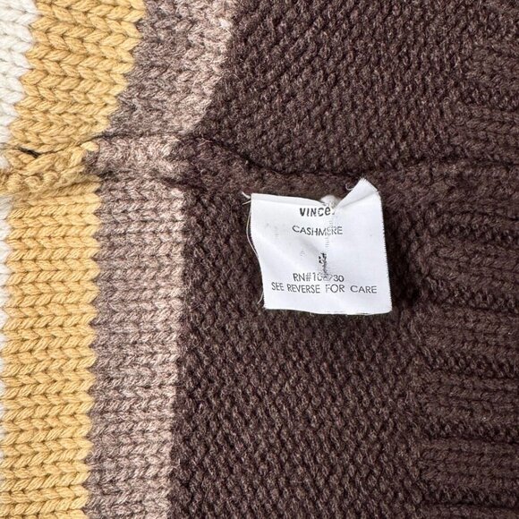 VINCE 100% Cashmere Cardigan Sz.L Brown Striped Buttons Cropped Quite Luxury - Picture 7 of 9